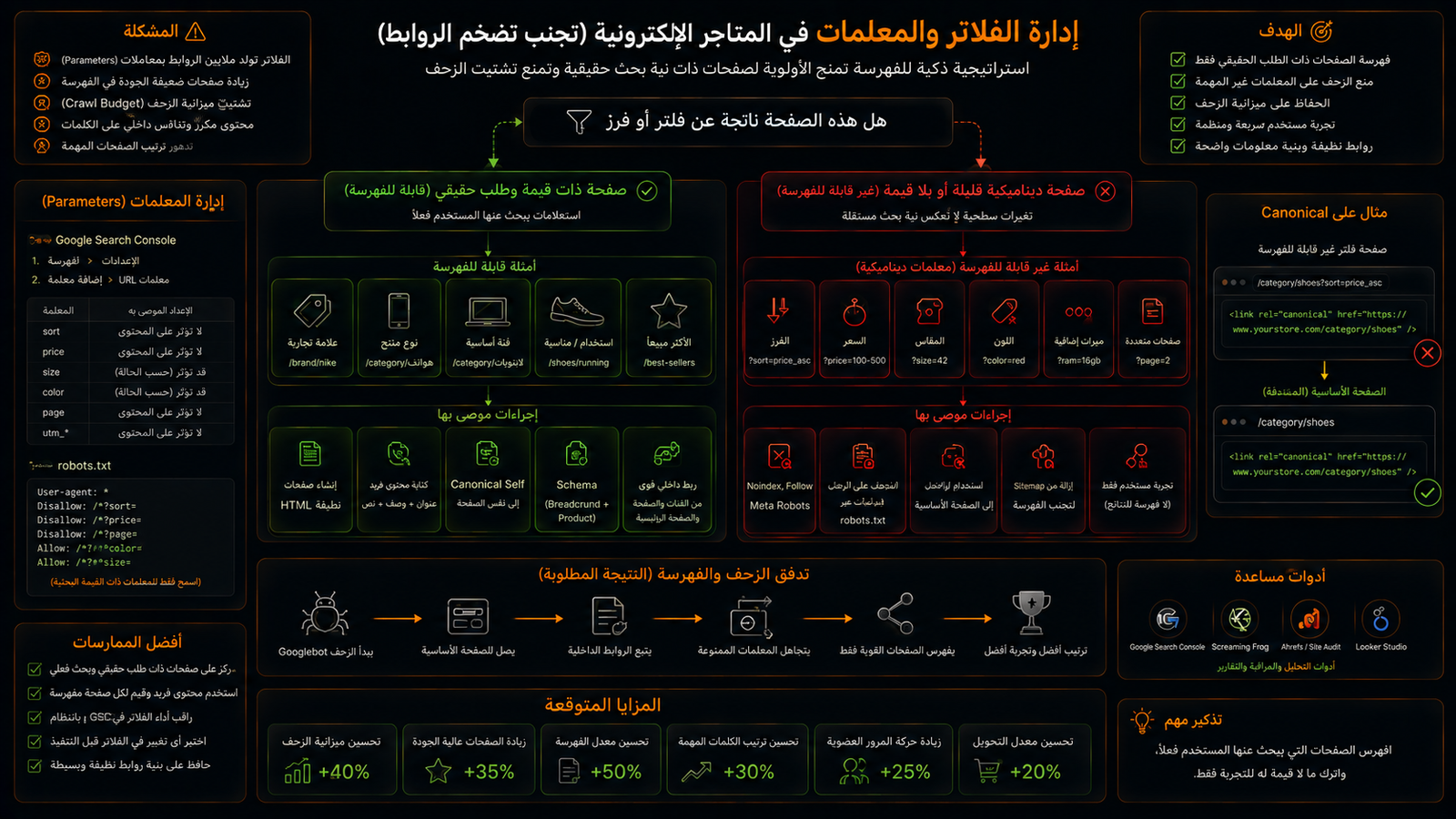 استراتيجية التعامل مع الفلاتر والفرز لمنع تضخم روابط المتجر وتشتيت الزحف